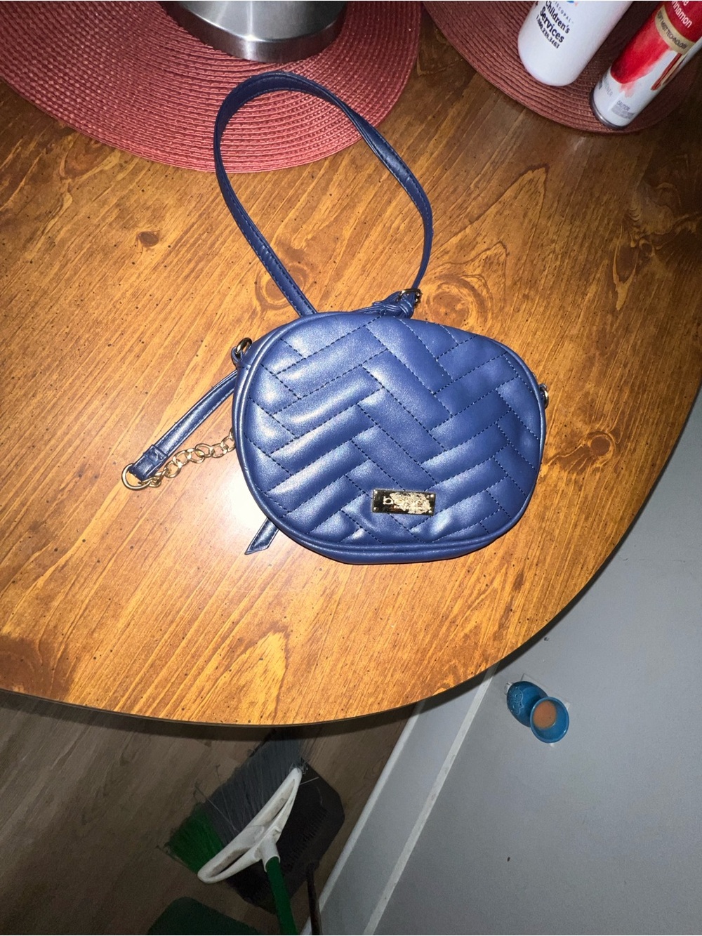 Quilted Navy Crossbody Bag with Gold Accent
